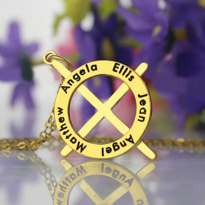 Gold Plated Silver Latin Style Circle Cross Necklace with Any Names - Name My Jewellery