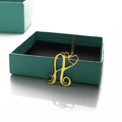 Personalised One Initial With Heart Monogram Necklace in 18ct Solid Gold - Name My Jewellery