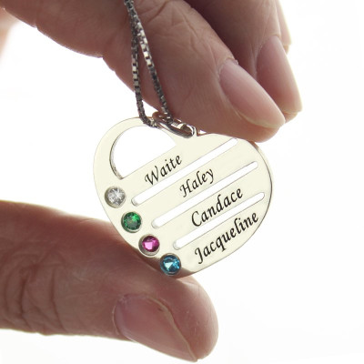 Personalised Mothers Heart Necklace Gift with Birthstone  Name  - Name My Jewellery