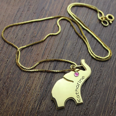 Elephant Lucky Charm Necklace Engraved Name 18ct Gold Plated - Name My Jewellery