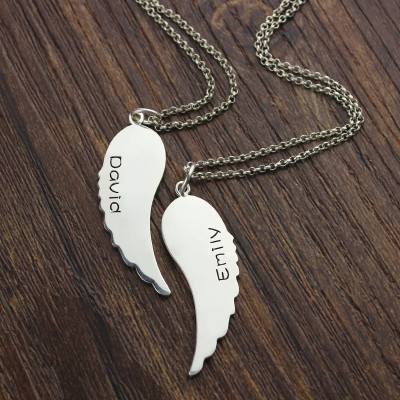 Custom Cute His and Her Angel Wings Necklaces Set Silver - Name My Jewellery