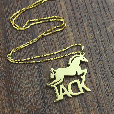 Kids Name Necklace with Horse 18ct Gold Plated - Name My Jewellery