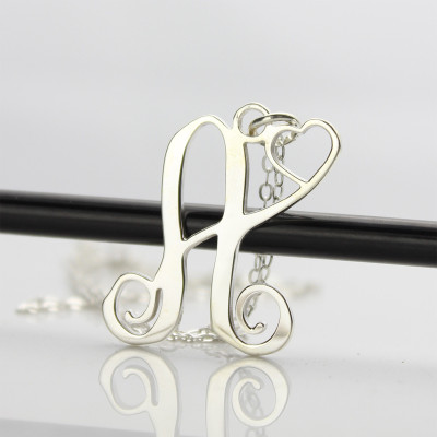 Custom One Initial With Heart Monogram Necklace Solid 18ct White Gold - Name My Jewellery