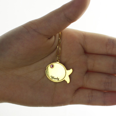 Kids Fish Name Necklace 18ct Gold Plated - Name My Jewellery