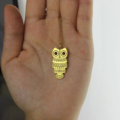 Cute Birthstone Owl Name Necklace 18ct Gold Plated  - Name My Jewellery