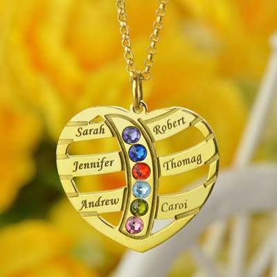 Mothers Necklace With Children Names  Birthstones 18ct Gold Plated  - Name My Jewellery