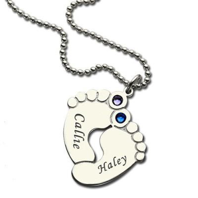 Personalzied Baby Feet Name Necklace with Birthstone Silver  - Name My Jewellery