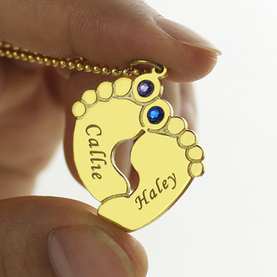 Birthstone Baby Feet Charm Pendant 18ct Gold Plated  - Name My Jewellery