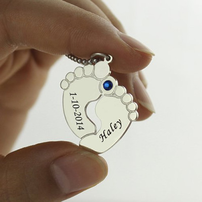 Memory Baby's Feet Charms with Birthstone Sterling Silver  - Name My Jewellery