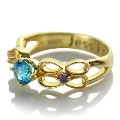 Birthstone Infinity Promise Ring With Name 18ct Gold Plated  - Name My Jewellery