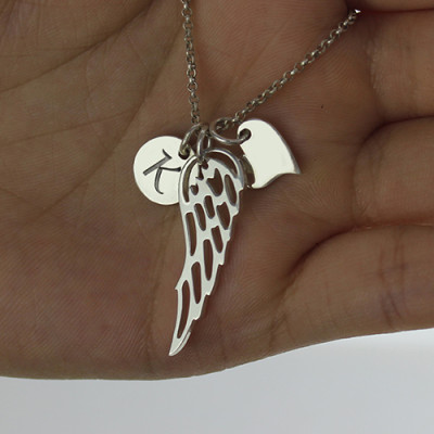 Girls Angel Wing Necklace Gifts With Heart  Initial Charm - Name My Jewellery