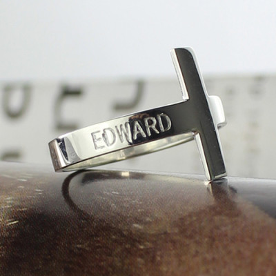 Engraved Name Cross Rings Sterling Silver - Name My Jewellery
