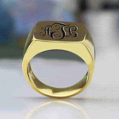 Custom 18ct Gold Plated Monogram Signet Ring - Name My Jewellery