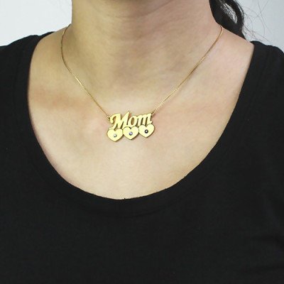 Moms Necklace With Children Birthstone In 18ct Gold Plated  - Name My Jewellery