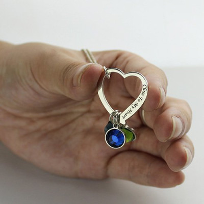 Open Heart Promise Phrase Necklace with Birthstone  - Name My Jewellery