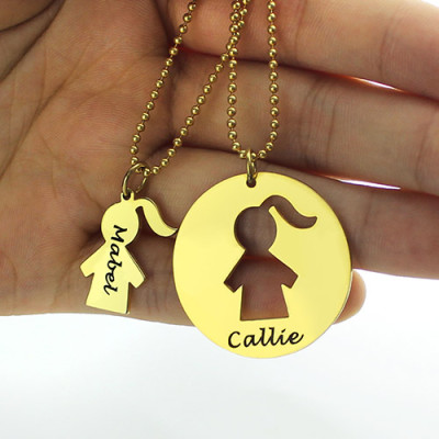 Mother and Child Necklace Set with Name 18ct Gold Plated - Name My Jewellery