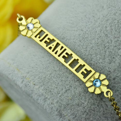 Personalised Birthstone Name Bracelet for Her 18ct Gold Plated  - Name My Jewellery