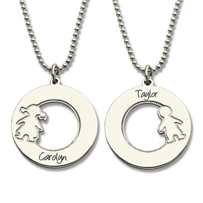 Circle Necklace With Engraved Children Name Charms Sterling Silver - Name My Jewellery