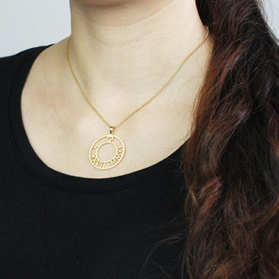 18ct Gold Plated Roman Numeral Disc Necklace - Name My Jewellery