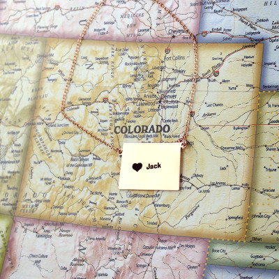 Custom Colorado State Shaped Necklaces With Heart  Name Rose Gold - Name My Jewellery