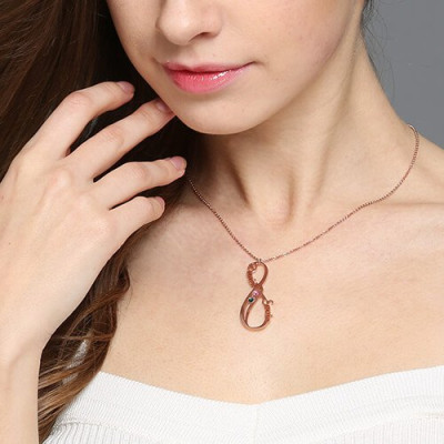 Vertical Infinity Sign Necklace with Birthstones 18ct Rose Gold Plated  - Name My Jewellery