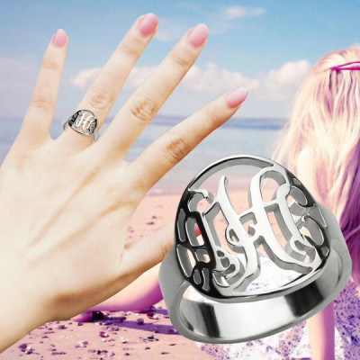 Cut Out Monogram Initial Ring Sterling Silver - Name My Jewellery