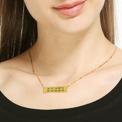 GPS Map Nautical Coordinates Necklace 18ct Gold Plated - Name My Jewellery