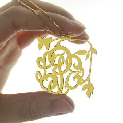 Vines  Butterfly Monogram Initial Necklace 18ct Gold Plated - Name My Jewellery
