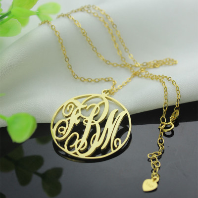 Solid Gold Vine Font Circle Initial Monogram Necklace-18ct - Name My Jewellery