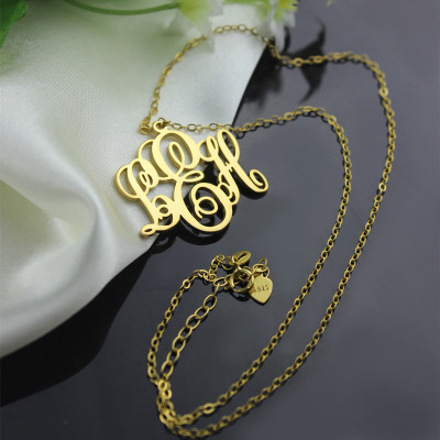 Personalised Vine Font Initial Monogram Necklace 18ct Gold Plated - Name My Jewellery