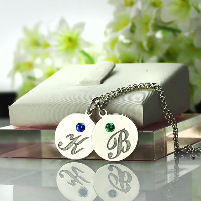 Personalised Disc Necklace with Initial  Birthstone  - Name My Jewellery