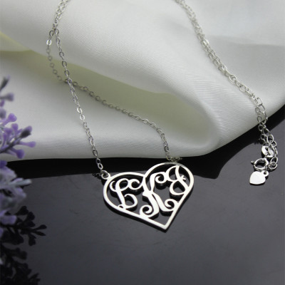 Solid White Gold Initial Monogram Personalised Heart Necklace - Name My Jewellery