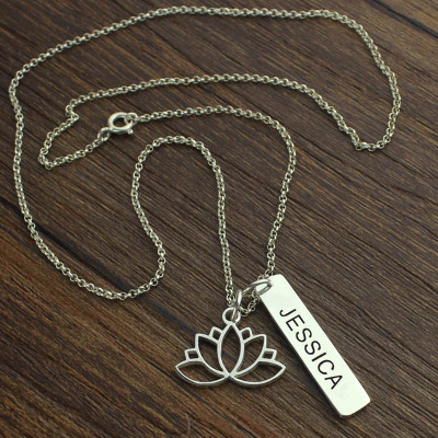 Yoga Necklace Lotus Flower Name Tag Sterling Silver - Name My Jewellery
