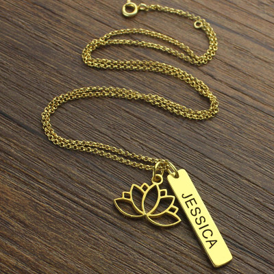 Yoga Lotus Flower Bar Necklace 18ct Gold plated - Name My Jewellery