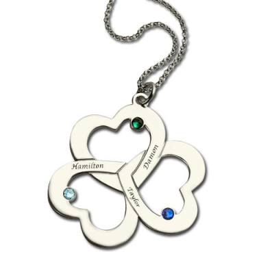 Personalised Three Triple Heart Shamrocks Necklace with Name - Name My Jewellery