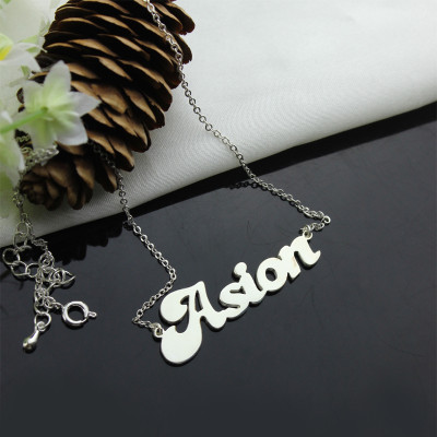 Personalised 18ct Solid White Gold BANANA Font Style Name Necklace - Name My Jewellery
