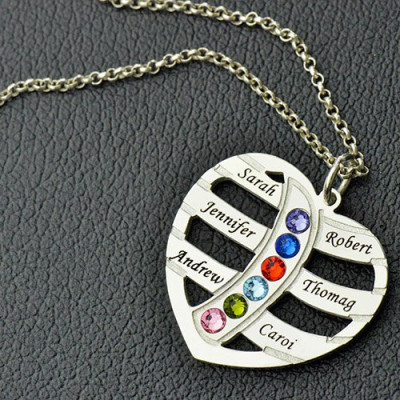 Moms Necklace With Kids Name  Birthstone In Sterling Silver  - Name My Jewellery