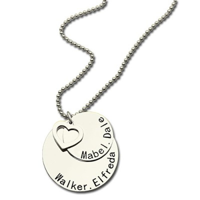 Disc Family Pendant Necklace Engraved Names in Silver - Name My Jewellery