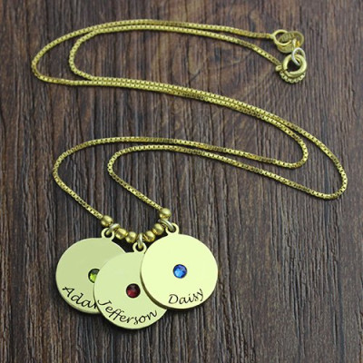 Mother's Disc and Birthstone Charm Necklace 18ct Gold Plated  - Name My Jewellery