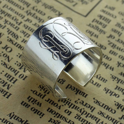 Personalised Monogram Cuff Ring Sterling Silver - Name My Jewellery