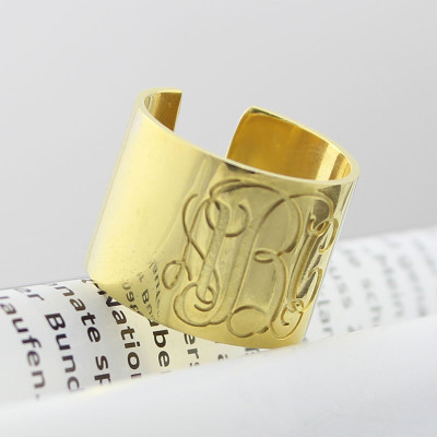 Script Monogram Cuff Ring Gifts 18ct Gold Plated - Name My Jewellery