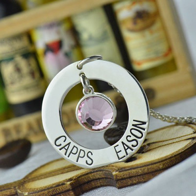 Personalised Circle Name Pendant With Birthstone Silver  - Name My Jewellery