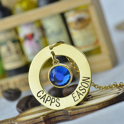 Personalised Circle Name Necklace With Birthstone 18ct Gold Plated Silver  - Name My Jewellery