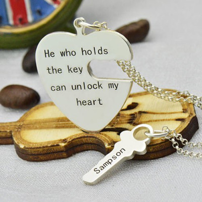 Key and Heart Necklaces Set For Couple - Name My Jewellery