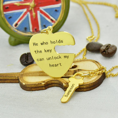 He Who Holds the Key Couple Necklaces Set 18ct Gold Plated - Name My Jewellery