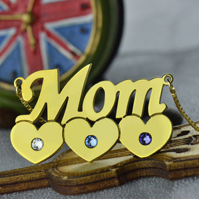 Moms Necklace With Children Birthstone In 18ct Gold Plated  - Name My Jewellery