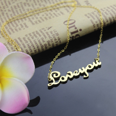 Personalised 18ct Gold Plated French Font I Love You Name Necklace - Name My Jewellery