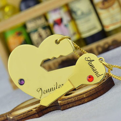 Key to My Heart Couple Name Pendant Necklaces Gold - Name My Jewellery
