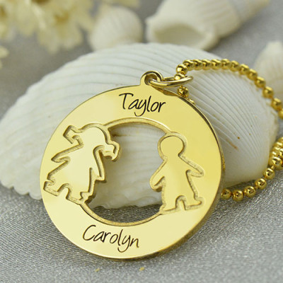 Circle Necklace Engraved Children Name Charms 18ct Gold Plated Silver925 - Name My Jewellery