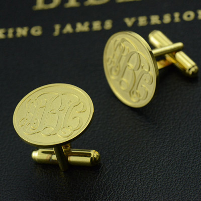 Engraved Cufflinks with Monogram 18ct Gold Plated - Name My Jewellery